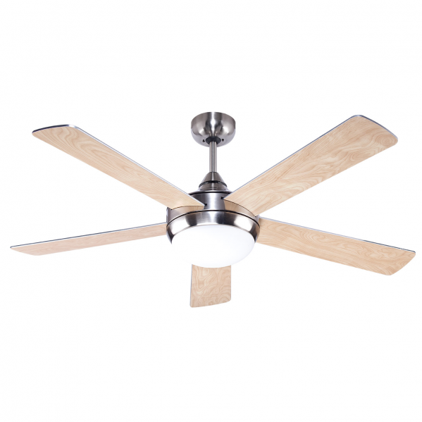 Ventilador Biruji Niquel 2xe27 5 Aspas Plata/haya 43,5x130d Control Remoto
