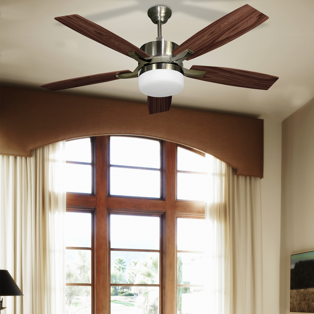 Ventilador Cuero Menfis 5 Aspas Cerezonogal 2xe27 46x132d VENTILADOR NIQUEL MENFIS 5 ASPAS HAYAWENGUE 2XE27 46X132D
