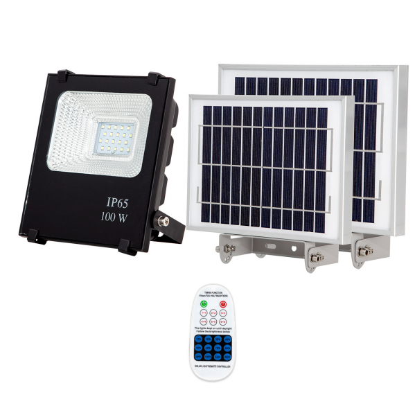 Proyector Solar Tipo Oraculo 100w 1300 Lm 6500k negro C/mando Proyector Solar Tipo Oraculo 100w 1300 Lm 6500k negro C/mando