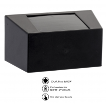 Aplique Solar Quartino Negro 0,21w 6000k 5,1x10,2x5,8 Cm 5h Aprox. C/bateria  Litio Interrup.corte 5lm IP64
