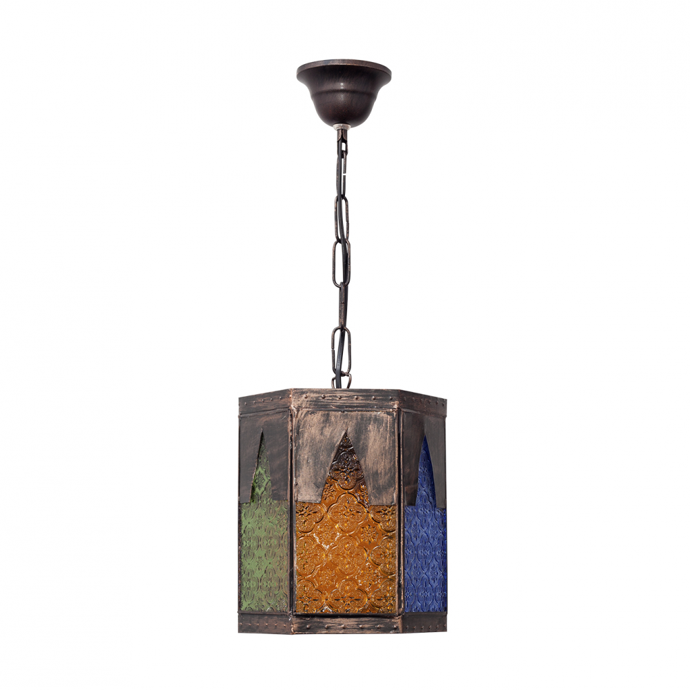 Colgante Artesanal Meknes 1xe27 Marron/colores Regx16,5d Hexagonal