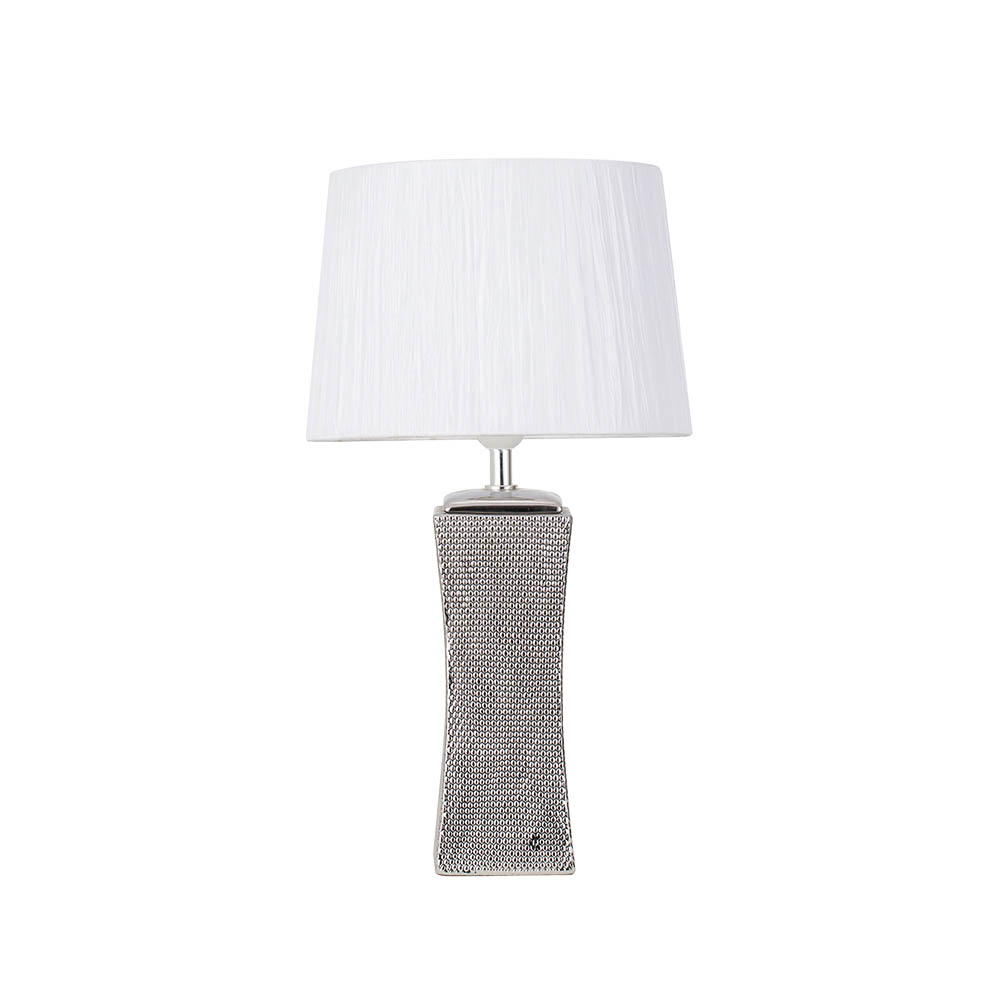 Sobremesa Ceramica Palo Santo 1xe27 Plata Brillo C/pant Blanca 50.5x28x28 Cm