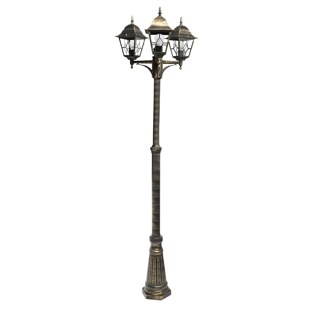 Farola Exterior Aluminio Bootes 3xe27 Neg/oro Ip44 228x62x62 Cm