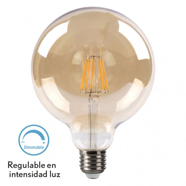 bombilla Filamento Globo 16x12,5d 8w Regulable  700lm E27 Ambar 2700k