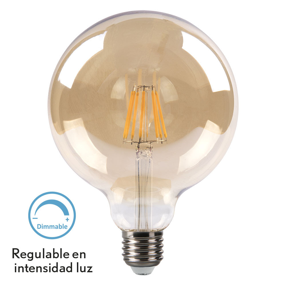 Bombilla Filamento Globo 16x12,5d 8w Regulable 700lm E27 Ambar 2700k