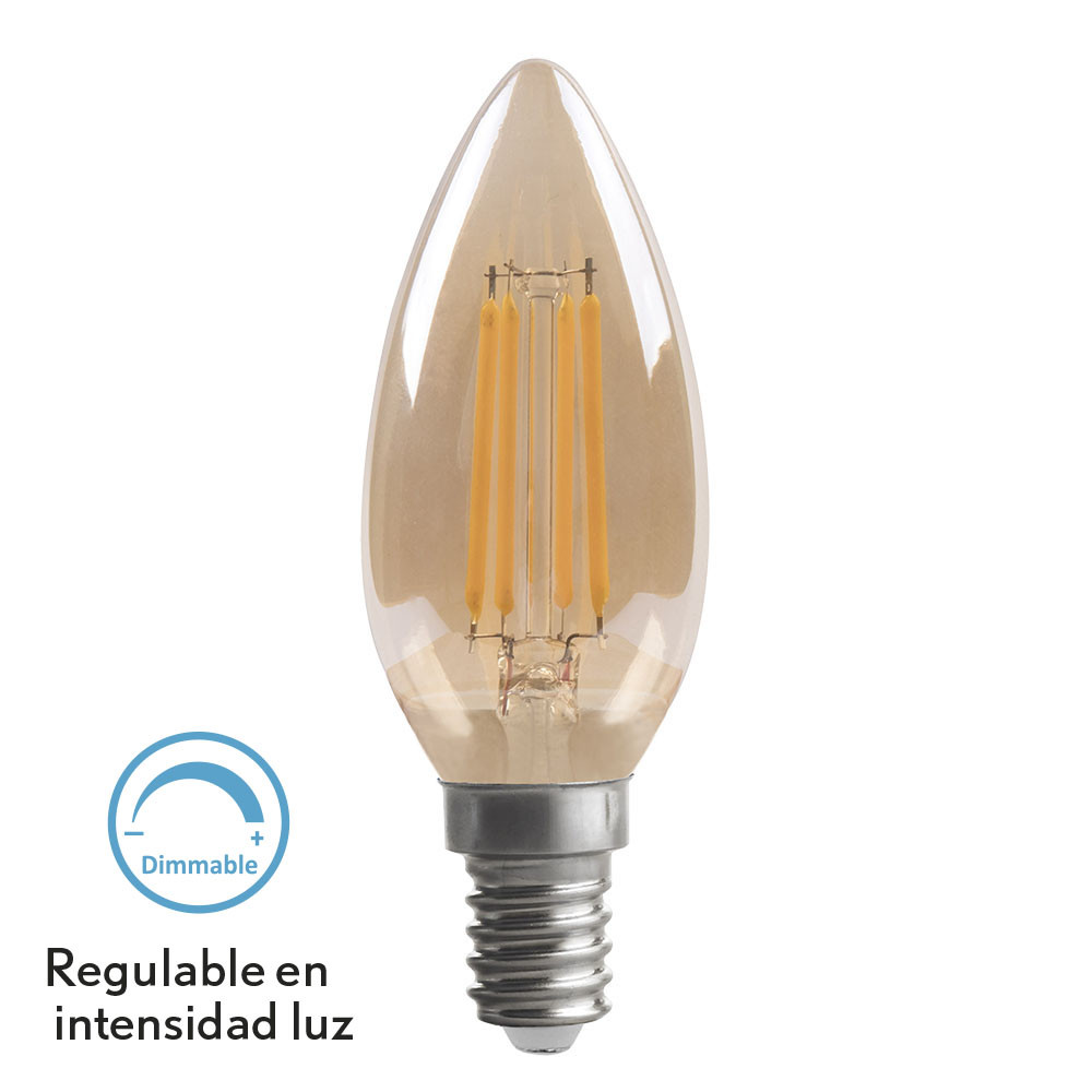 Bombilla Filamento Vela 10x3,5d 4w Regulable E14 330lm Ambar 2700k