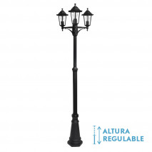 Farola Exterior Aluminio Auriga 3xe27 Negro Ip44 220x62x62 Cm  Regulable En Altura