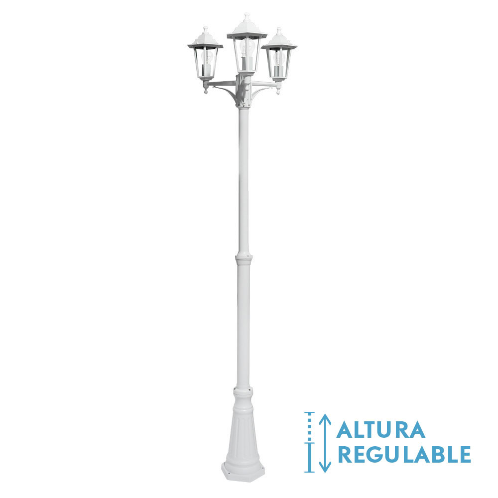 Farola Exterior Aluminio Auriga 3xe27 Blanco Ip44 220x62x62 Cm Regulable En Altura