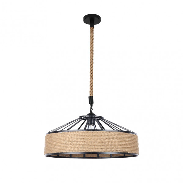 colgante Med. CaÃ±a 1xe27 Negro Cuerda De CaÃ±amo Regx40x40 Cm