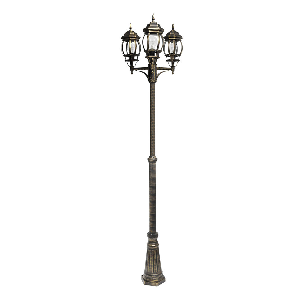 Farola Exterior Aluminio Caelum 3xe27 Neg/oro Ip45 228x55x55 Cm