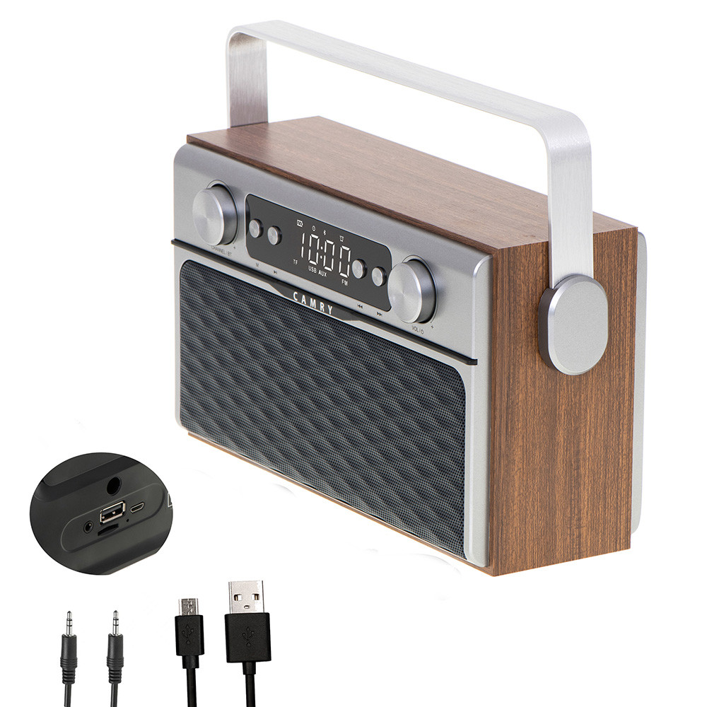  Radio FM portátil de onda corta, altavoz Bluetooth vintage con  radio FM. Altavoz Bluetooth retro con batería de gran capacidad de 1500  mAh, graves mejorados, soporte AUX TF tarjeta USB disco 