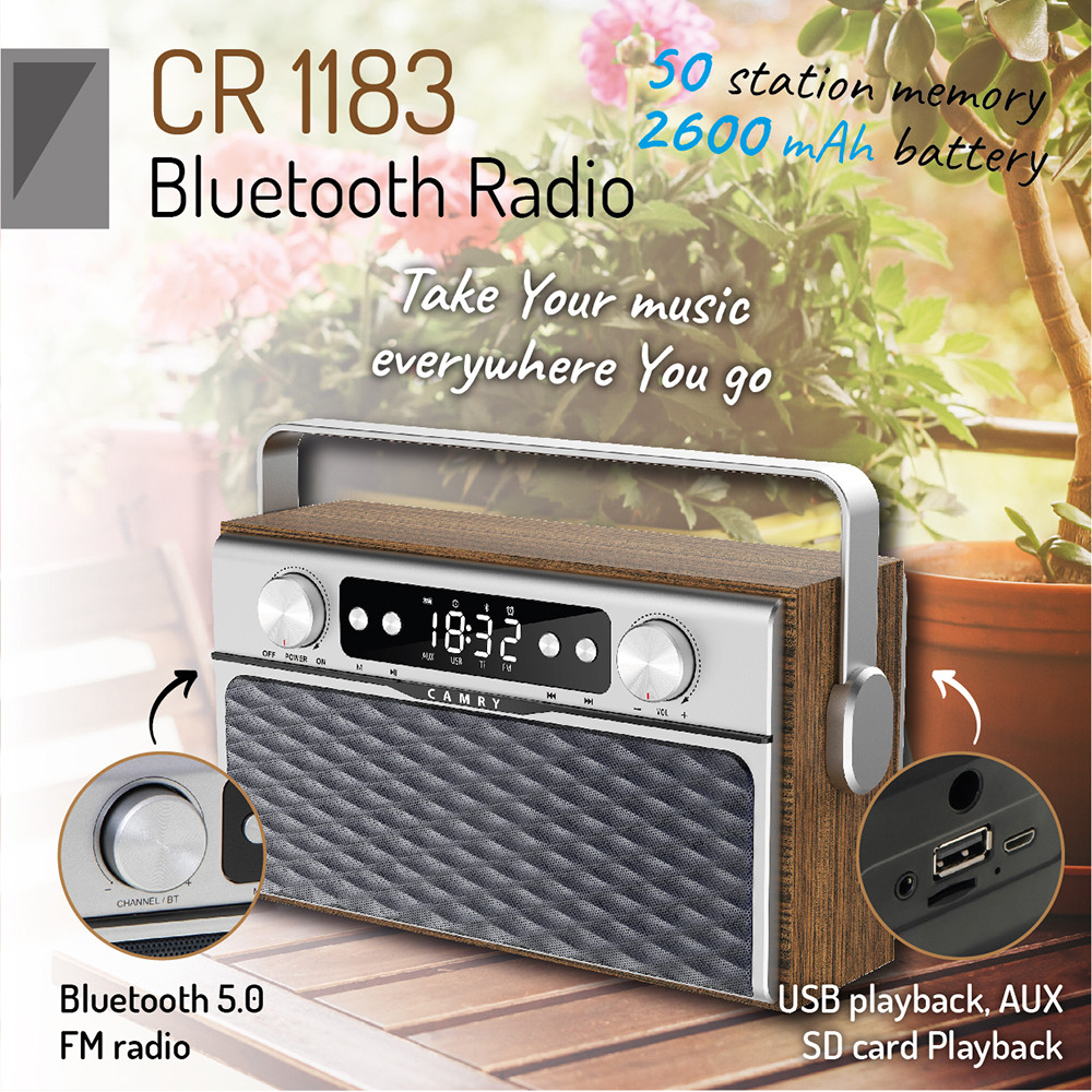 Radio Fm Bluetooh 5.0 Usb Y Tarjeta Sd 16w Aux 50 Memorias Bateria