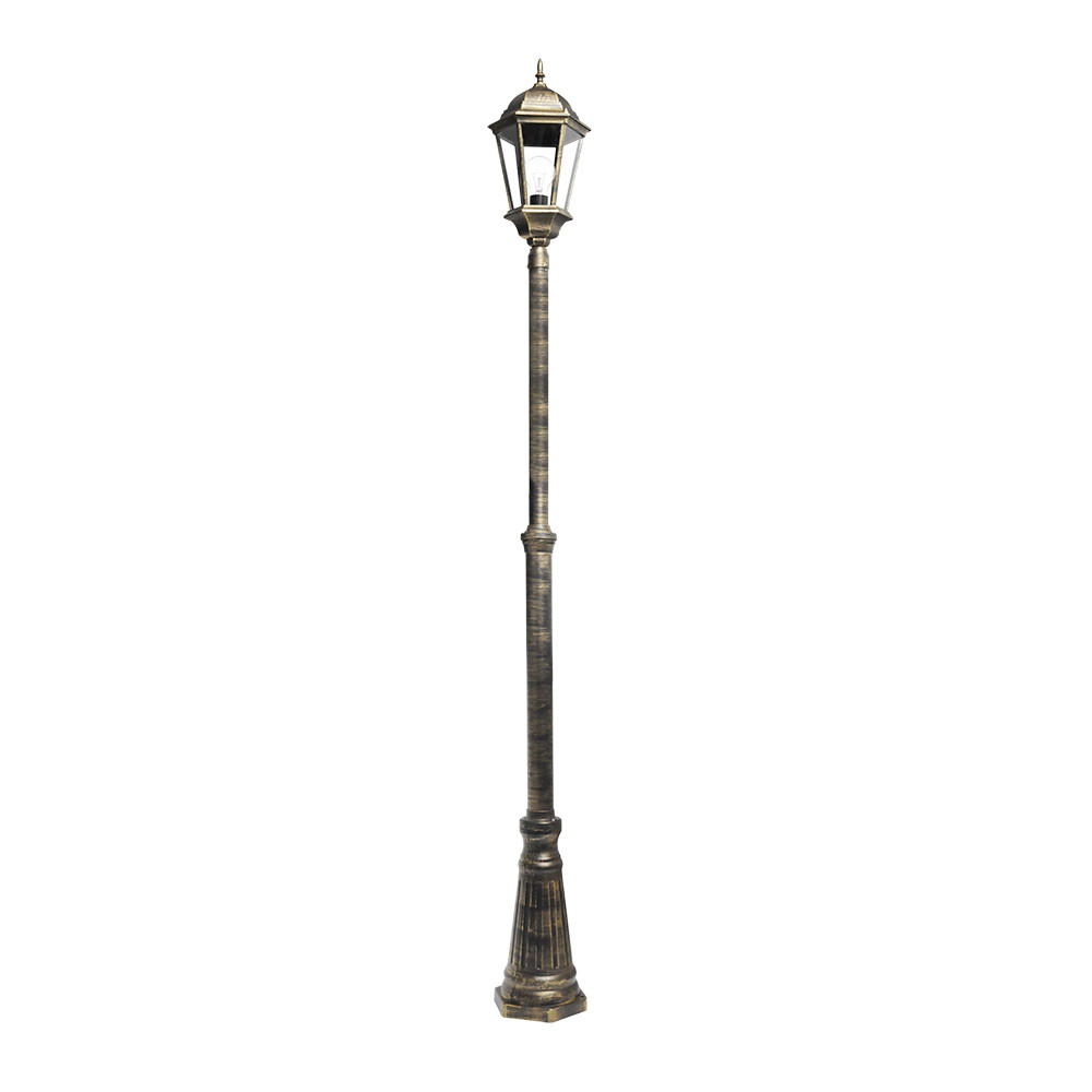 Farola Exterior Aluminio Regulus 1xe27 Negro/oro 230x25x25 Cm Regulable En Altura Ip44