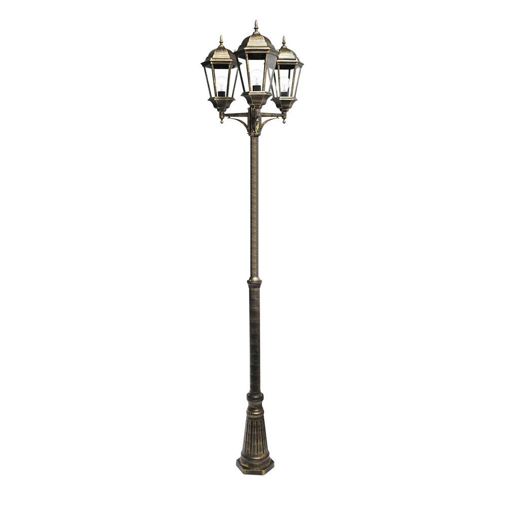Farola Exterior Aluminio Regulus 3xe27 Neg/oro 230x60x60 Cm Regulable En Altura Ip44