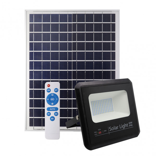 proyector Solar Malaquita 60w 6500k Negro 5400lm (23x25,5x6,5)(35x35x2)cm Mando Y Cable 5m