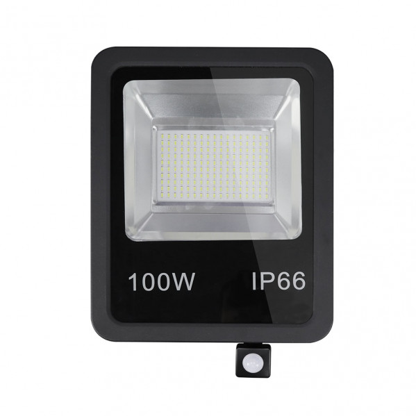 proyector C/sensor  Olivino 100w 6500k Negro 9000lm  Led Sm Ip66 39,5x28,5x7 Cm