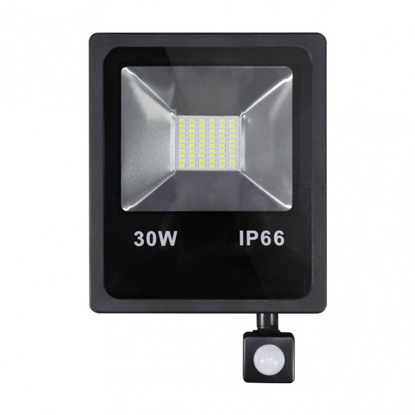 proyector C/sensor  Olivino 30w 6500k Negro 2700lm  Led Sm Ip66 27,5x19,5x6 Cm