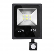 Proyector C/sensor  Olivino 20w 6500k Negro 1800lm  Led Sm Ip66 23,5x15,5x5 Cm