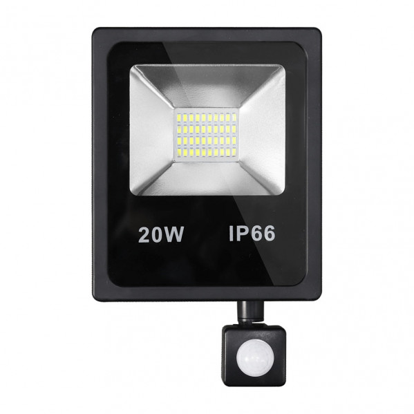 proyector C/sensor  Olivino 20w 6500k Negro 1800lm  Led Sm Ip66 23,5x15,5x5 Cm