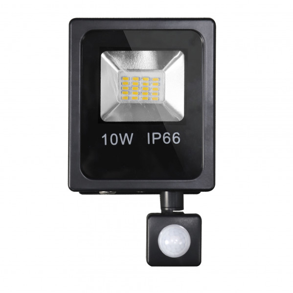 proyector C/sensor  Olivino 10w 6500k Negro 900lm  Led Sm Ip66 19x11,5x5 Cm