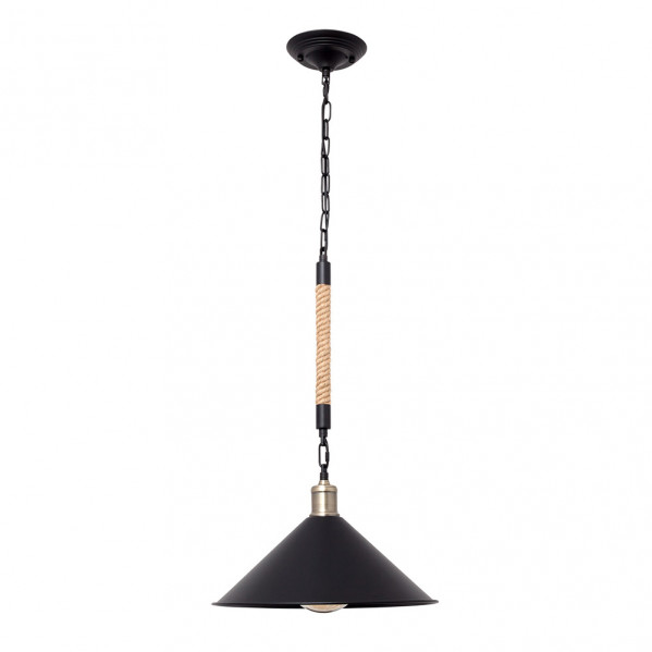 colgante Med. Cabo 1xe27 Negro Cuerda De CaÃ±amo  Regx36x36 Cm