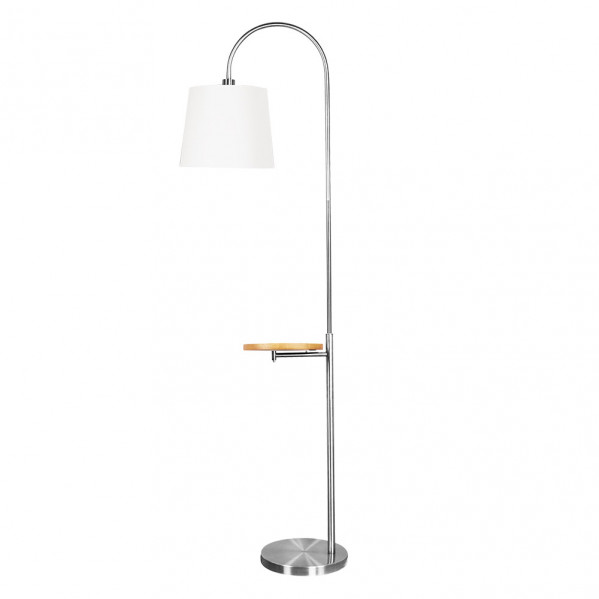 pie Salon Marfil 1xe27 Niquel C/pantalla Blanca C/mesita Madera Incorporada 180x30x52 Cm