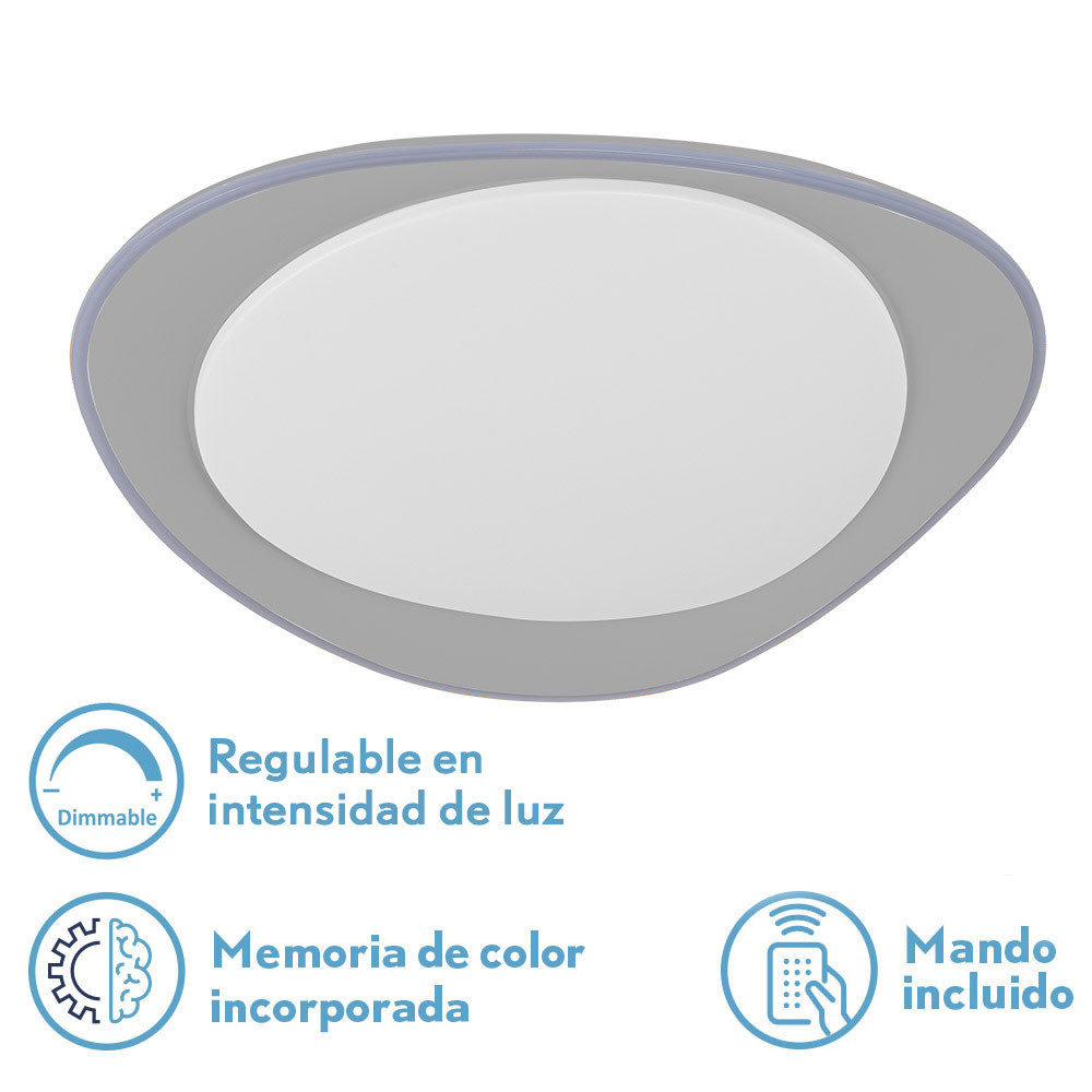 Plafon 72w Daire Gris 3000-4000-6500k 5616lm 7x55x55cm Remoto+reg.int+memoria