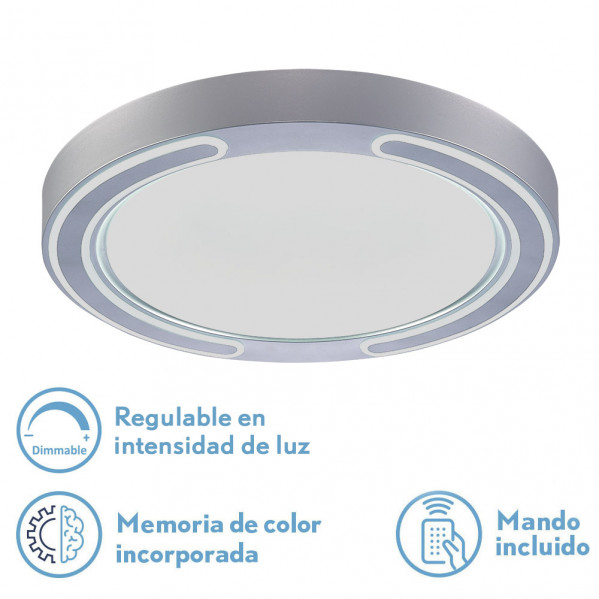 plafon 72w Asher Plata 3000-4000-6500k 5616lm  6x50x50cm Remoto+reg.int+memoria