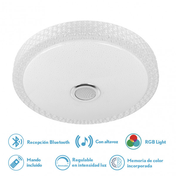 plafon 72w Zaid 3000-4000-6500k Rgb Blan/transp Buetooth 9x50x50 Cm Remoto,reg.int.memoria.altavoz 5760lm
