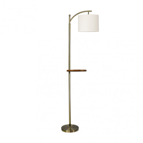 pie Salon Seda 1xe27 Cuero C/pantalla Beis C/mesita Madera 181x27x44 Cm