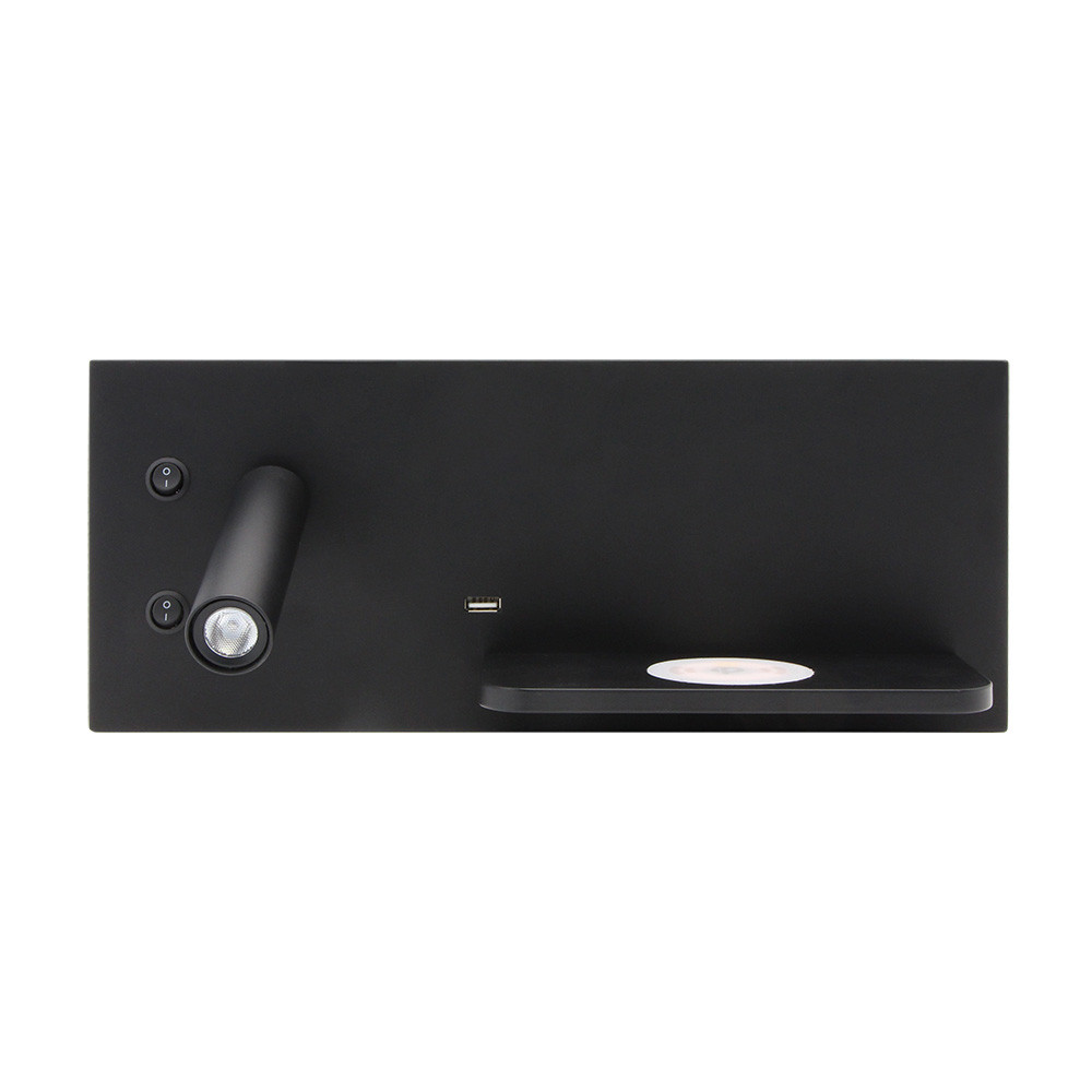 Aplique 2+8w 4000k Velazquez Izqdo Negro Usb+qi 130lm Doble Encendido 14x35x14 Cm