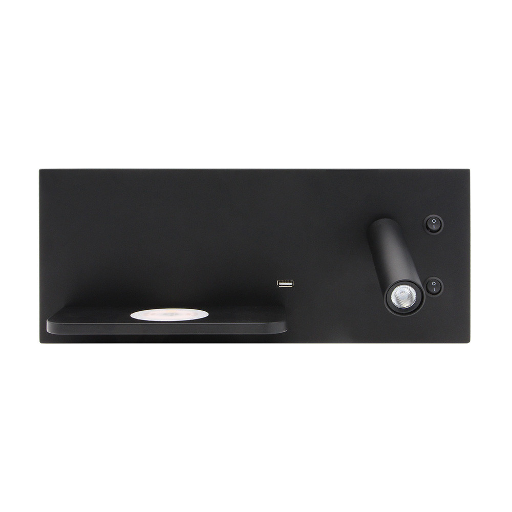 Aplique 2+8w 4000k Velazquez Dcho Negro Usb+qi 130lm Doble Encendido 14x35x14 Cm
