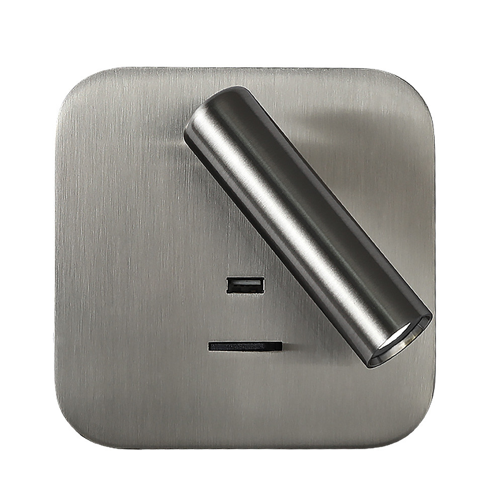 Aplique 3w 4000k Giotto Cuadrado Niquel Puerto Usb 150lm C/interruptor 14x14x12cm Orientb