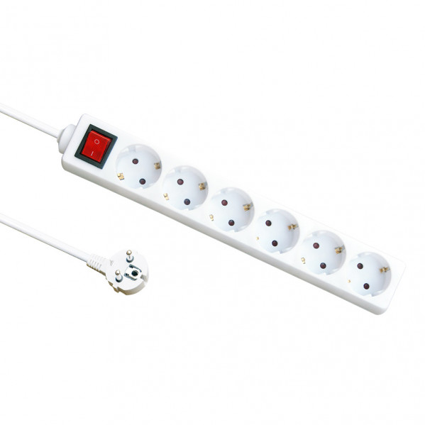 base Multiple 6 Enchufes E Interruptor Cable 3m 3gx1,5mm De Cobre 3500w Max