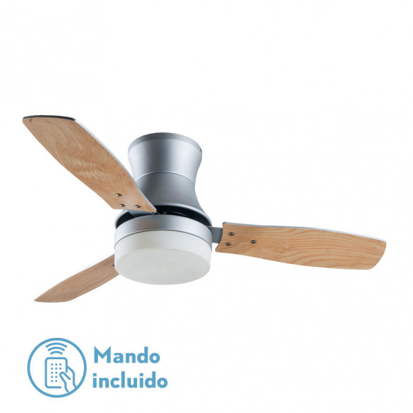 Ventilador Buran Plata 2xe27 3 Asp.rev. Plata/haya 33,5x107x107 Cm 3 Veloc. Control Remoto