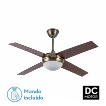 Ventilador Dc Ciro 2xe27 Cuero 4 Asp.rev. Nogal 35/45x116,8d Remoto Y Temporizador