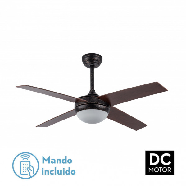ventilador Dc Ciro 2xe27 Marron Rustico  4 Aspas Nogal  35/45x116,8d Remoto Y Temporizador