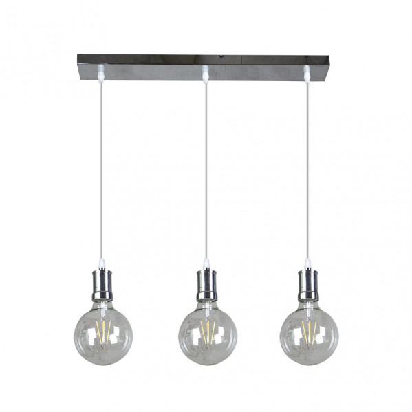 lampara Prisco 3xe27 Cromo/transparente  Bombillas   Incluidas 24w 2700k 2550lm Regx64x12,5 Cm