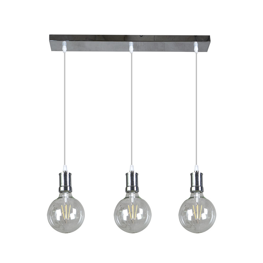 Lampara Prisco 3xe27 Cromo/transparente Bombillas Incluidas 24w 2700k 2550lm Regx64x12,5 Cm