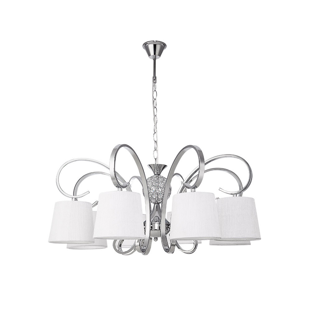 Lampara Bogota 8xe14 Cromo Pantalla Blanca Regx75x75 Cm