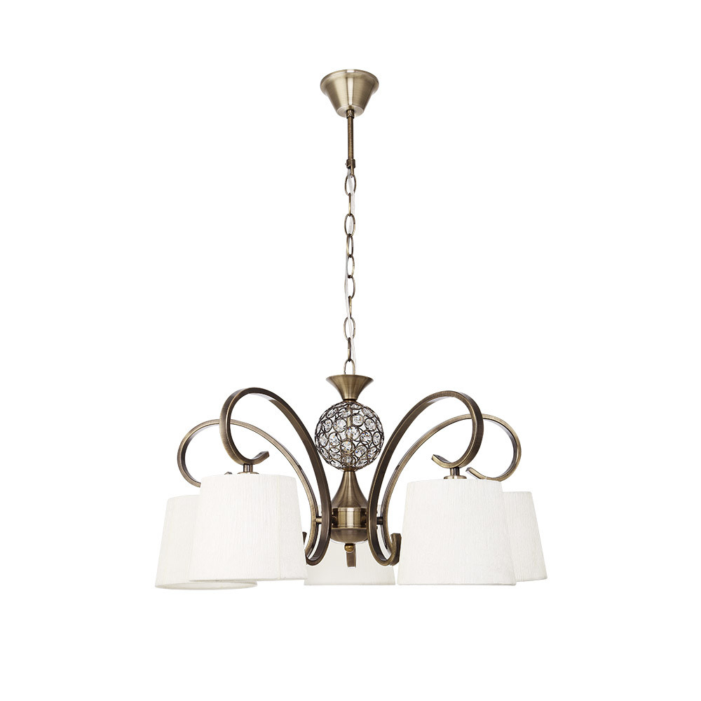 Lampara Bogota 5xe14 Cuero Pantalla Beis Regx57x57 Cm