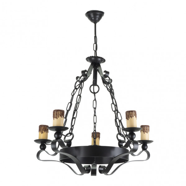 lampara Rustica 5xe27 Medieval Negro Regx55x55 Cm