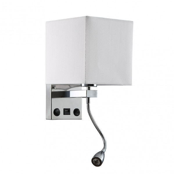 aplique 3w 4000k+1xe27 Y Puerto Usb Stephen Cromo/Pant.blanca 285lm 38x17x20cm Doble Encendido