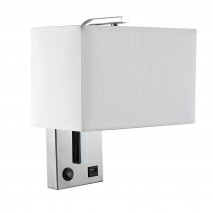 Aplique 1xE27 Y Puerto Usb Agatha Cromo/Pan.blanca 27x25x15cm Con interruptor