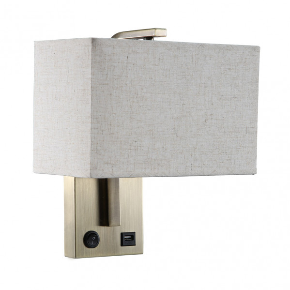 aplique  1xe27 Y Puerto Usb Agatha Cuero/Pant.beis 27x25x15cm Con Interruptor