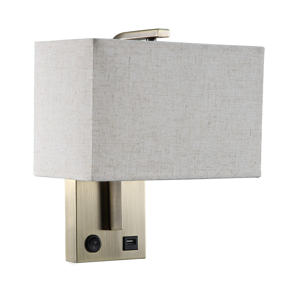 Aplique 1xe27 Y Puerto Usb Agatha Cuero/Pant.beis 27x25x15cm Con Interruptor