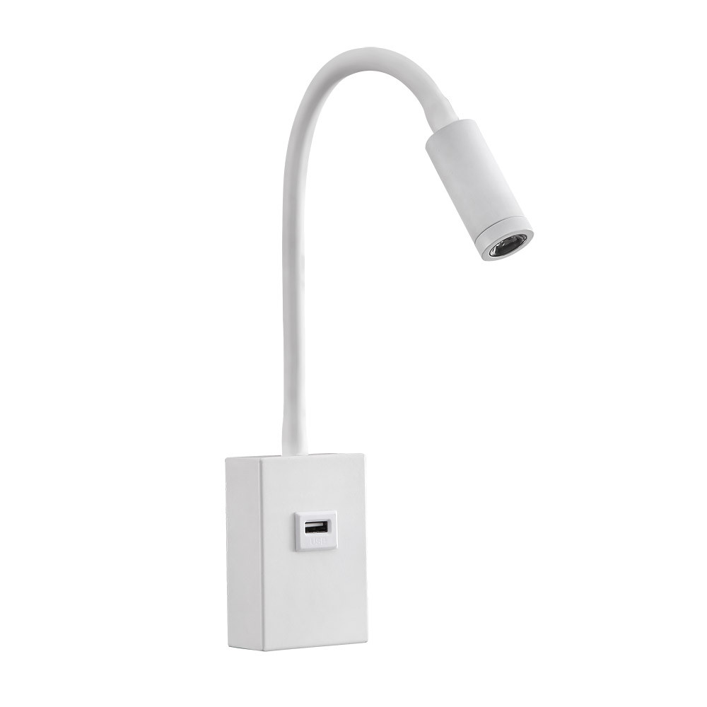 Aplique 3w 4000k Capote Blanco Usb E Interrupt. 43x6x4 Cm 285lm Articulab. Y Orientab.