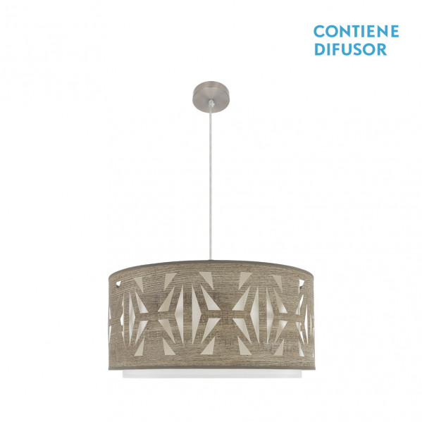 colgante Katerina 3xe27 Niquel/madera Gris Regx60x60 cm
