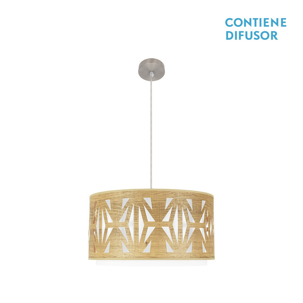 Colgante Katerina 2xe27 Niquel/Madera Clara Regx50x50 cm