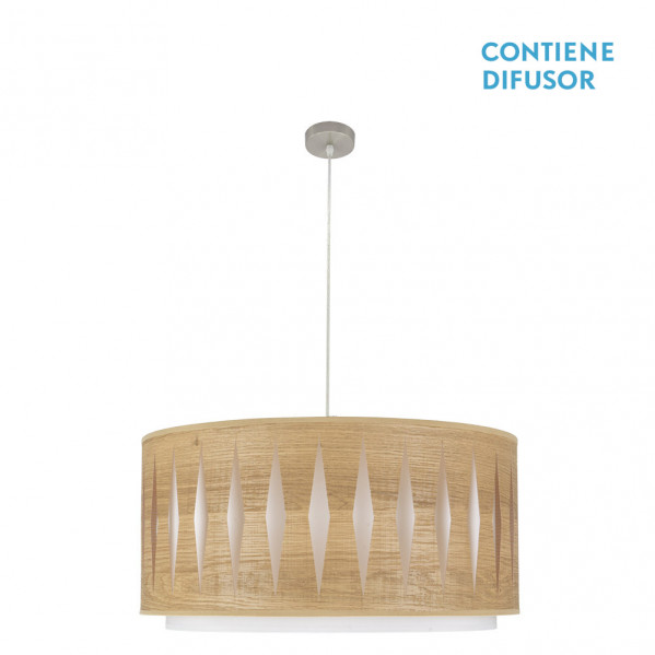 colgante Alexandra 3xe27 Niquel/Madera Clara Regx60x60 cm